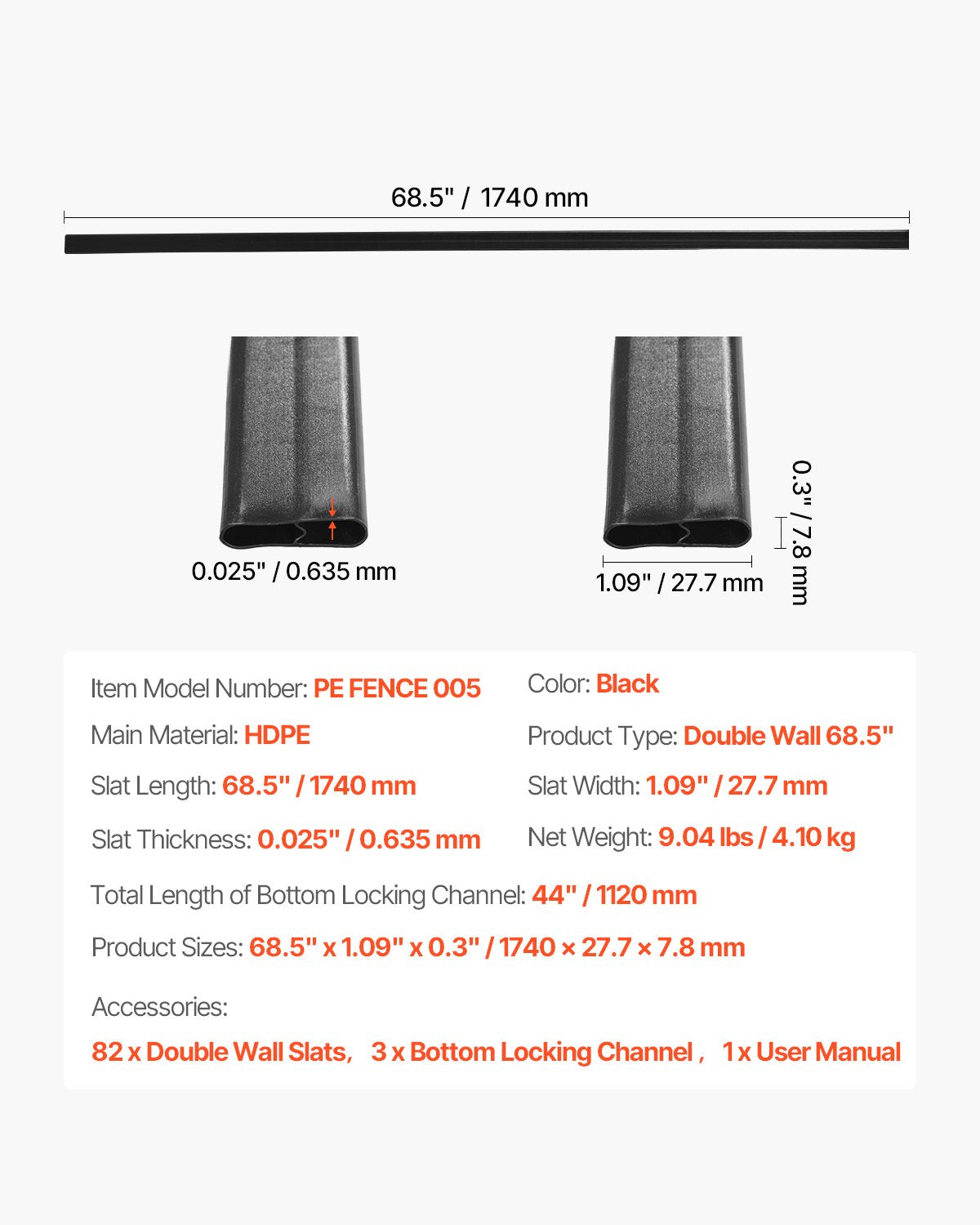 Maschendrahtzaun-Sichtschutzlamellen, doppelwandig, für 6 Fuß hohen Zaun, unteres Schloss