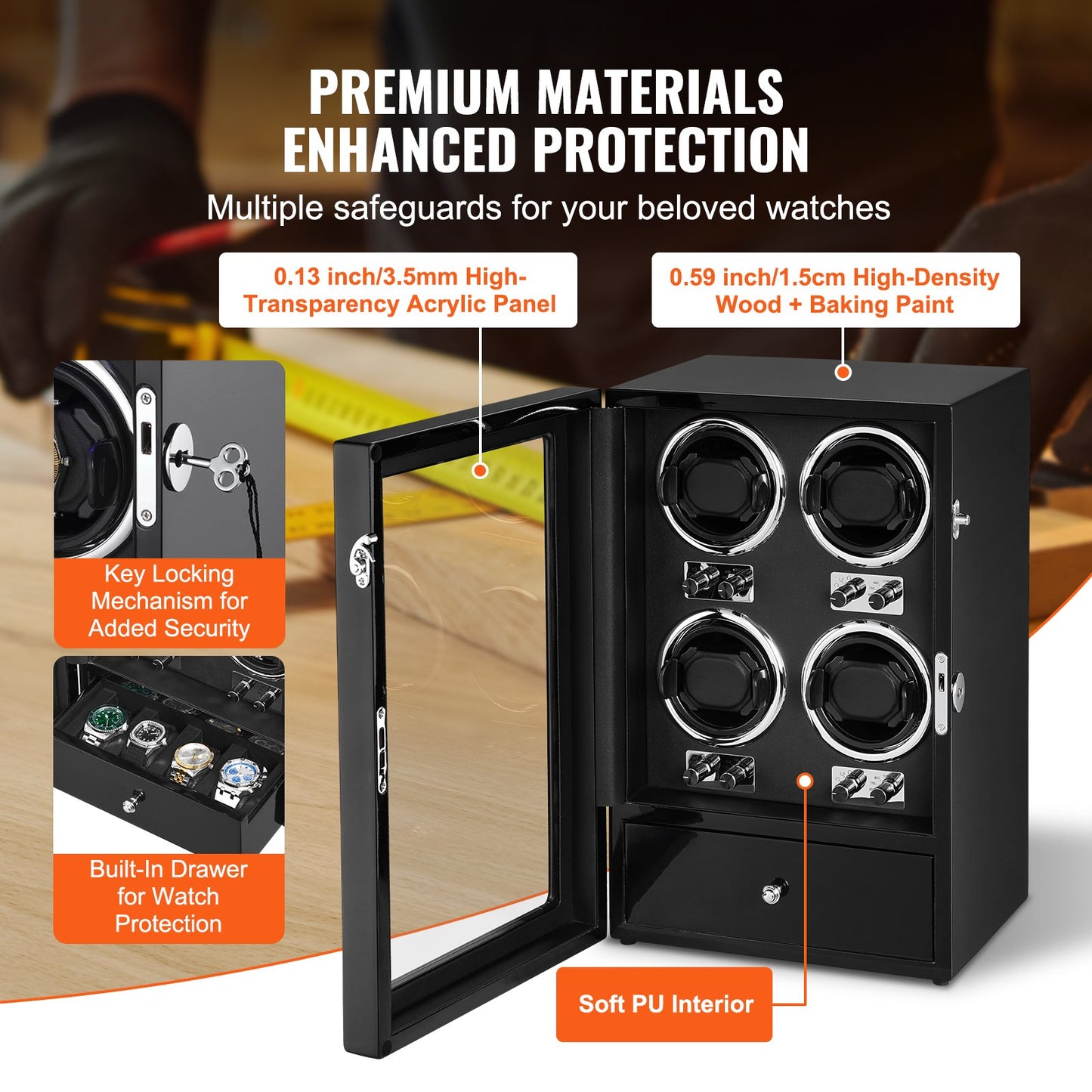 Uhrenbeweger für 4 Automatikuhren mit 4 leisen japanischen Mabuchi-Motoren