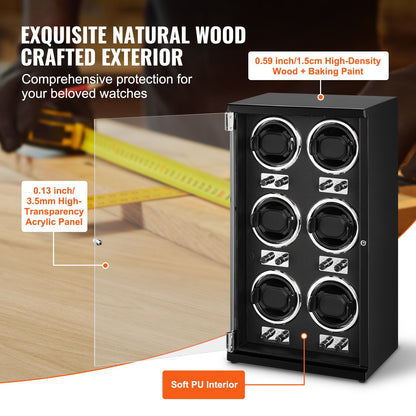 Uhrenbeweger für 6 Automatikuhren mit 6 leisen japanischen Mabuchi-Motoren