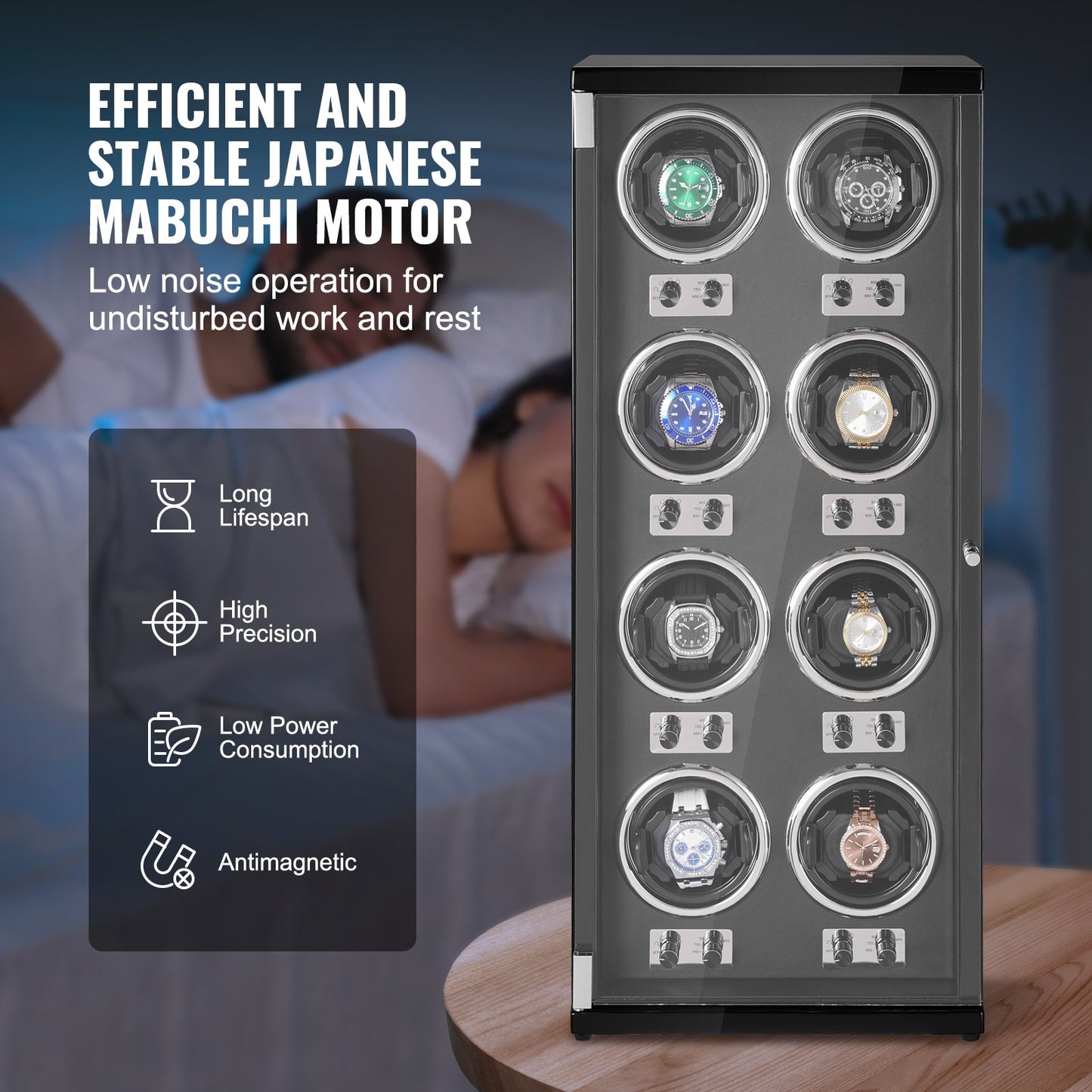 Uhrenbeweger für 8 Automatikuhren mit 8 leisen japanischen Mabuchi-Motoren