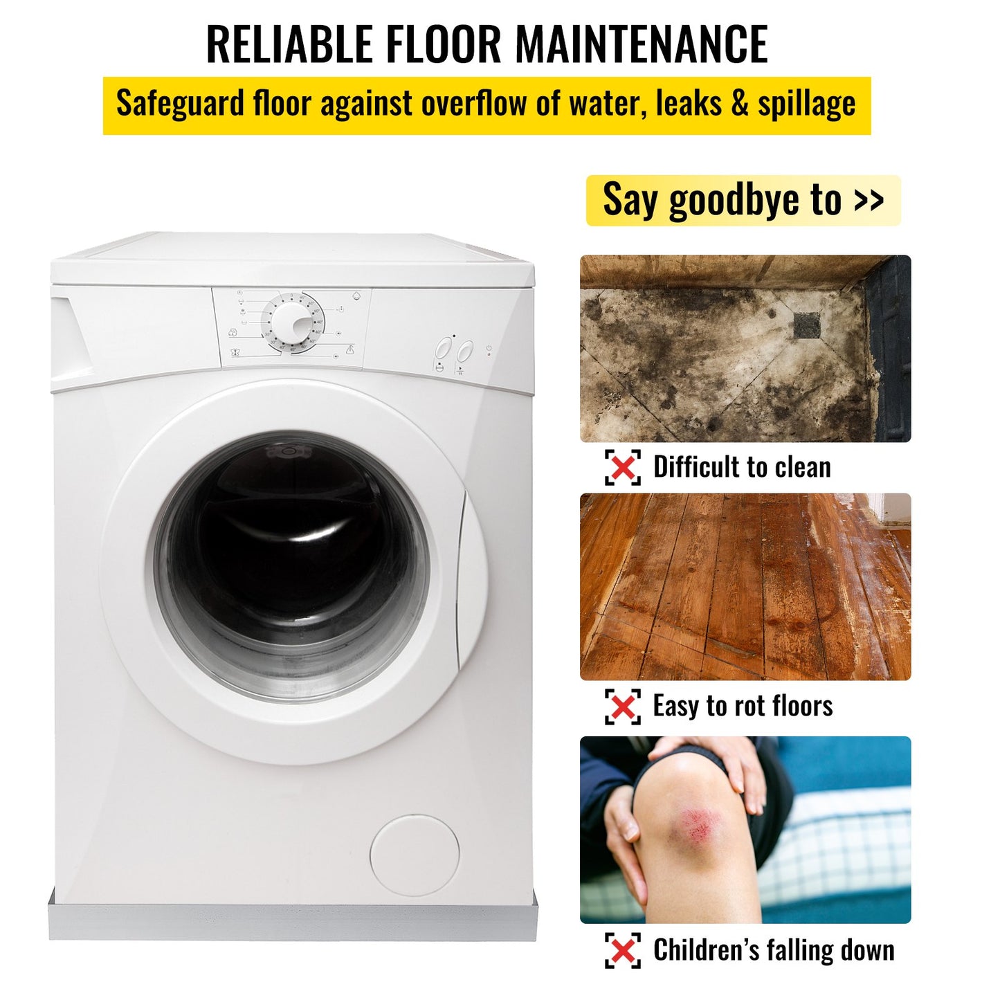 27 x 25 x 2.5 Inch Washing Machine Pan 304 Stainless Steel Washing Machine Drain Pan 18 GA Thickness Heavy Duty Compact Washer Drip Tray with Drain Hole & Hose Adapter