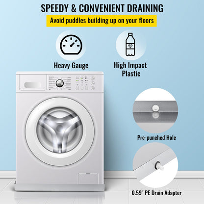 27 x 25 x 2.5 Inch Washing Machine Pan 304 Stainless Steel Washing Machine Drain Pan 18 GA Thickness Heavy Duty Compact Washer Drip Tray with Drain Hole & Hose Adapter