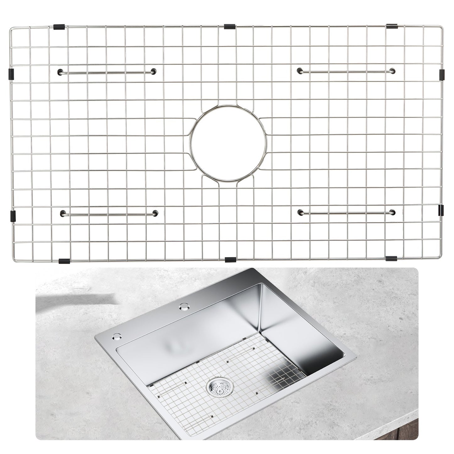Sink Protection Grate, 28.5" x 15.6" Stainless Steel Sink Grate, Centered Drain Grate with R20 Corner Radius, Large Sink Bottom Grate, Universal Bowl Shelf Sink Accessories for Sink