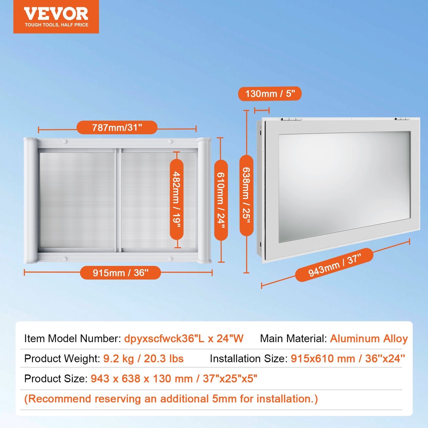36"L x 24"W Imbissstand Servierfenster Food Truck Service Markise