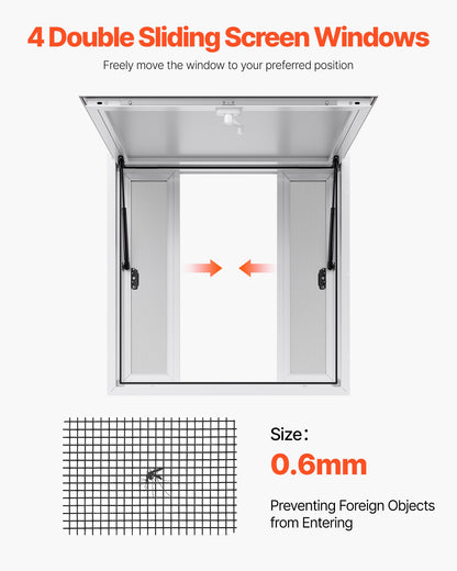 Concession Window 36x36 in, Aluminum Alloy Service Window for Food Truck, Up to 85 Degrees Stand Serving Window with 4 Sliding Windows, Awning Door, and Drag Hook, for Concession Trailers