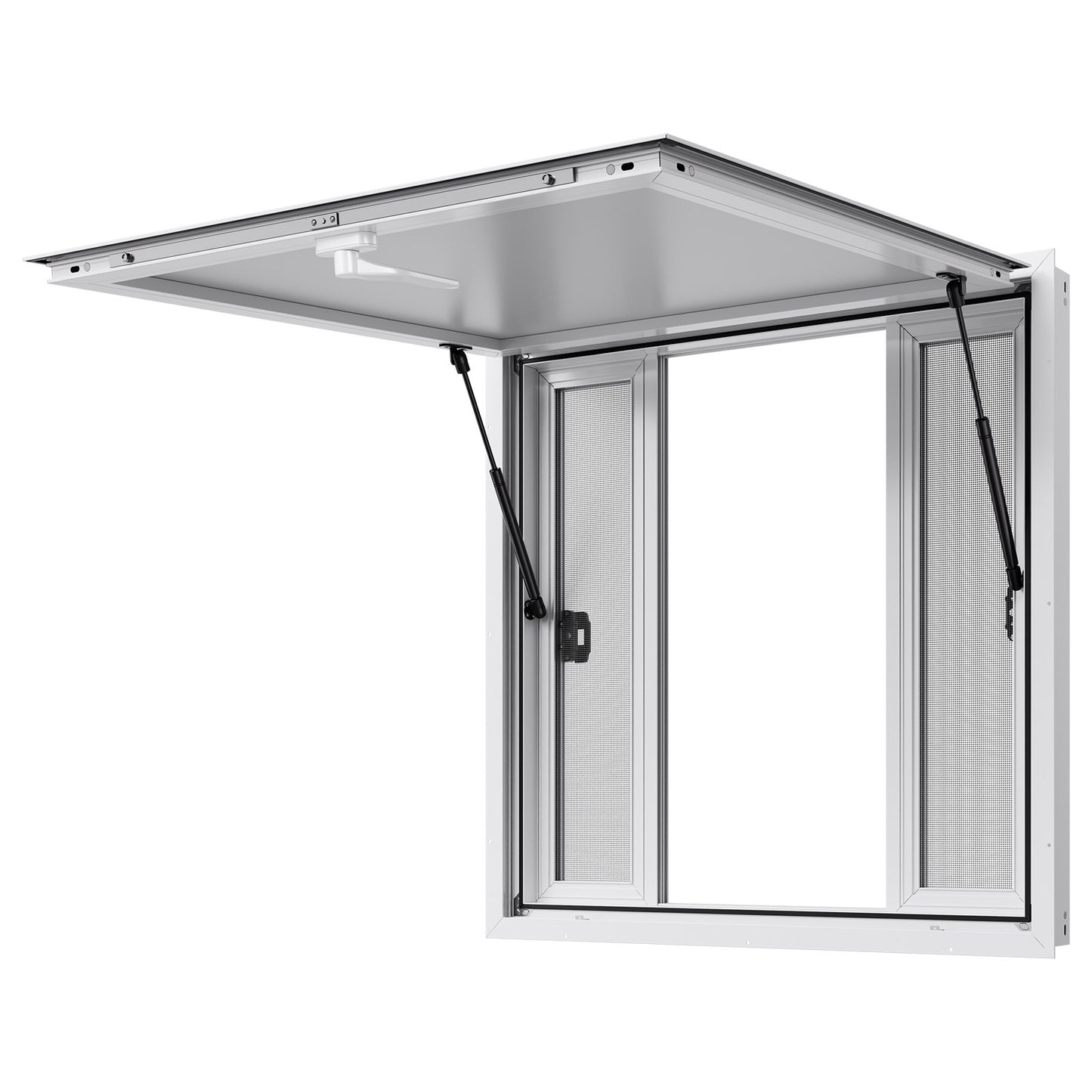 Concession Window 36x36 in, Aluminum Alloy Service Window for Food Truck, Up to 85 Degrees Stand Serving Window with 4 Sliding Windows, Awning Door, and Drag Hook, for Concession Trailers