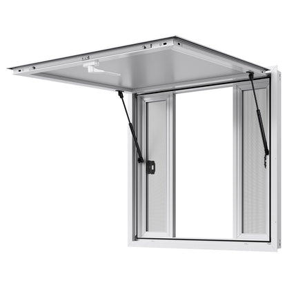 Concession Window 36x36 in, Aluminum Alloy Service Window for Food Truck, Up to 85 Degrees Stand Serving Window with 4 Sliding Windows, Awning Door, and Drag Hook, for Concession Trailers