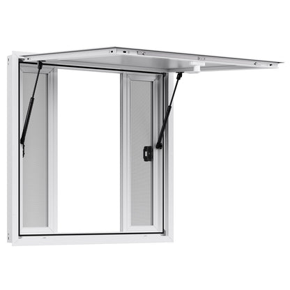 Concession Window 36x36 in, Aluminum Alloy Service Window for Food Truck, Up to 85 Degrees Stand Serving Window with 4 Sliding Windows, Awning Door, and Drag Hook, for Concession Trailers