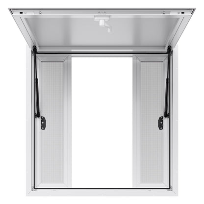 Concession Window 36x36 in, Aluminum Alloy Service Window for Food Truck, Up to 85 Degrees Stand Serving Window with 4 Sliding Windows, Awning Door, and Drag Hook, for Concession Trailers
