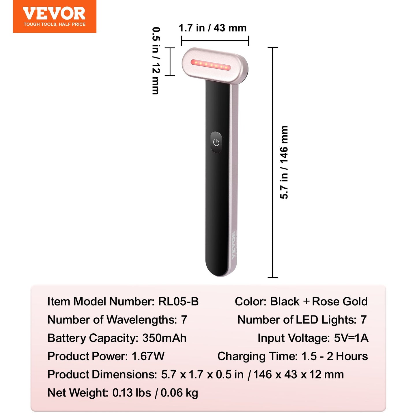 Red Light Therapy Wand 7-färgs LED-ljusterapi för ansikte, hals och ögon