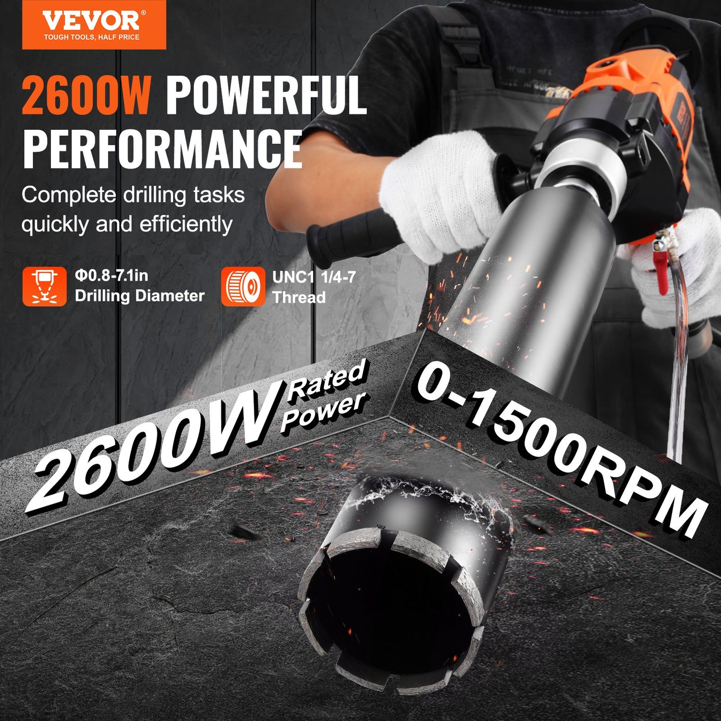 Core Drilling Machine 0.8-7.1 Inch Dia 2600W Handheld Core Drilling Rig For Mixing