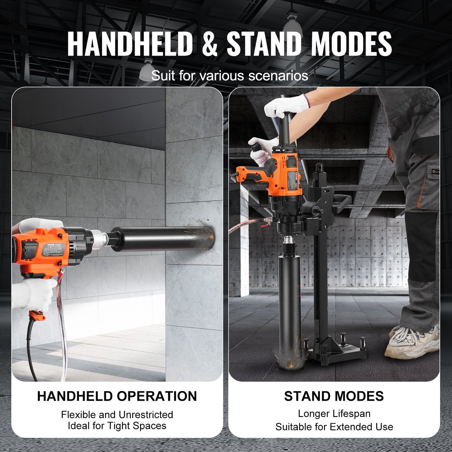 Core Drilling Machine 0.8-7.1 Inch Dia 2600W Handheld and Tripod Core Drilling Rig