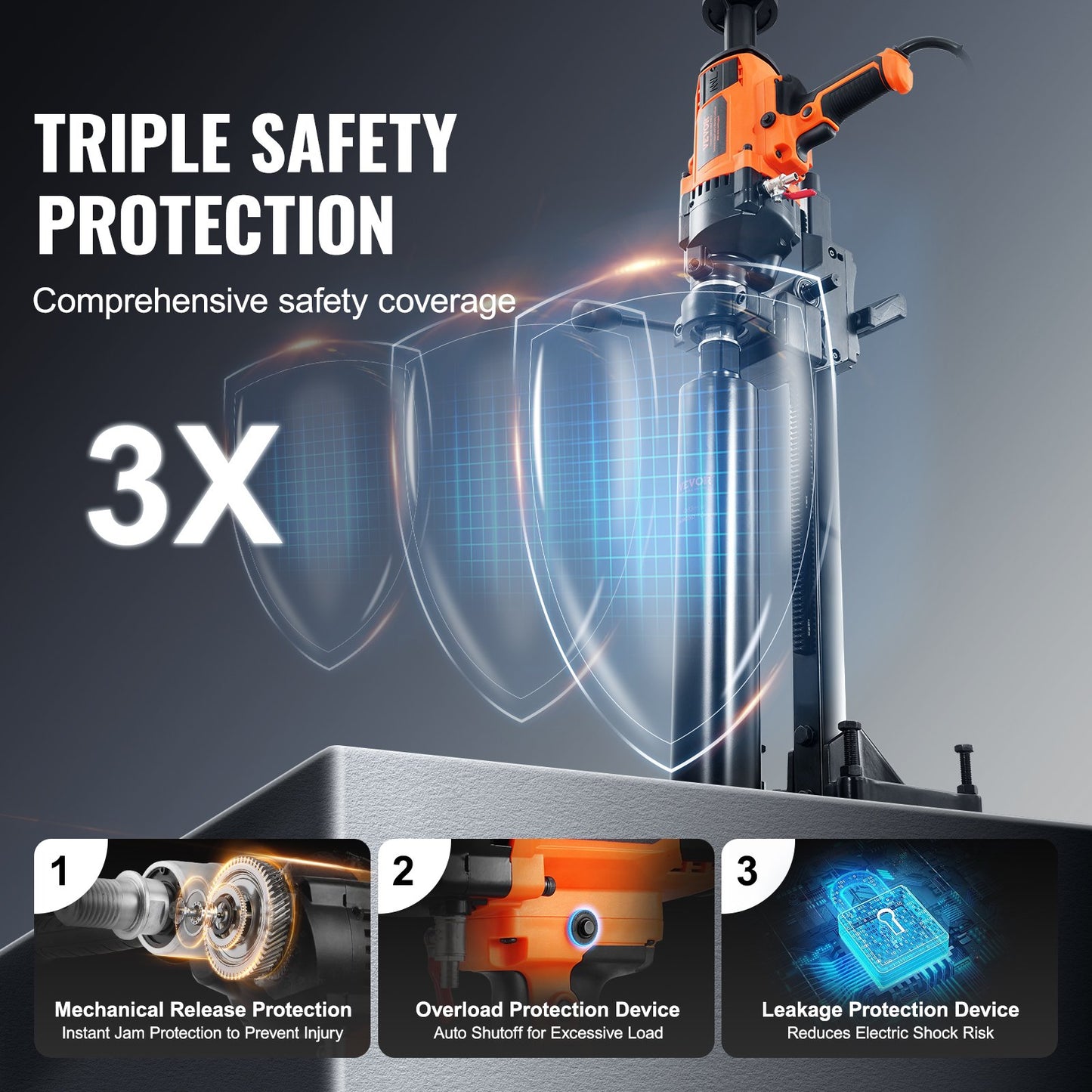 Core Drilling Machine 0.8-7.1 Inch Dia 2600W Handheld and Tripod Core Drilling Rig