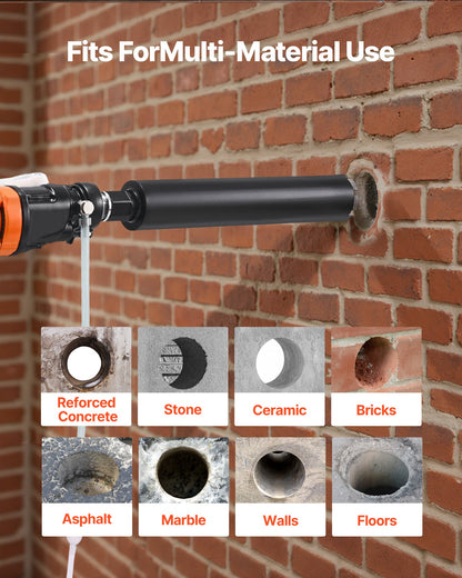 Diamond Core Drilling Machine, 8 in Drilling Diameter, Handheld Dry and Wet Concrete Core Drill Rig with 4 Drill Bits, 1075/2300 RPM 2-Speed, UNC1 1/4-7 Thread, for Concrete Brick Stone, 1800W