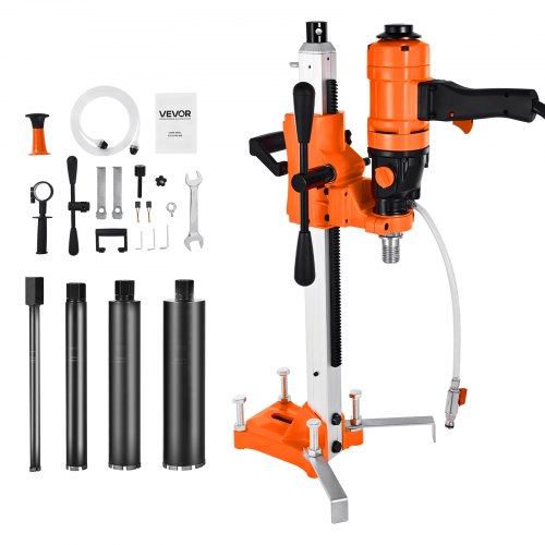 Diamond Core Drilling Machine, 8 in Drilling Diameter, 2-in-1 Handheld & Stand-Mount Dry and Wet Concrete Core Drill Rig with 4 Drill Bits, 1075/2300 RPM 2-Speed, for Concrete Brick Stone, 1800W