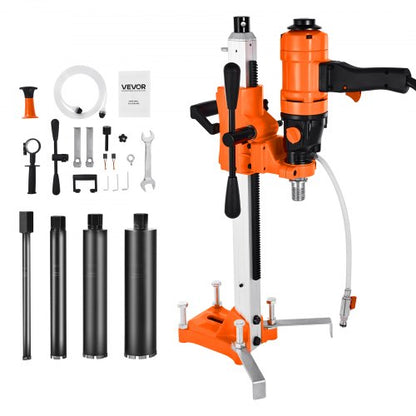 Diamond Core Drilling Machine, 8 in Drilling Diameter, 2-in-1 Handheld & Stand-Mount Dry and Wet Concrete Core Drill Rig with 4 Drill Bits, 1075/2300 RPM 2-Speed, for Concrete Brick Stone, 1800W