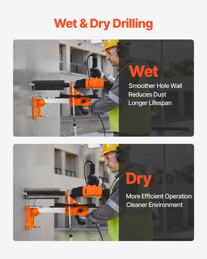 Diamond Core Drilling Machine, 8 in Drilling Diameter, 2-in-1 Handheld & Stand-Mount Dry and Wet Concrete Core Drill Rig with 4 Drill Bits, 1075/2300 RPM 2-Speed, for Concrete Brick Stone, 1800W