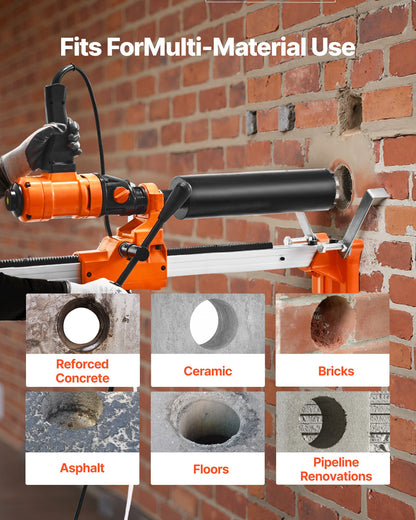 Diamond Core Drilling Machine, 8 in Drilling Diameter, 2-in-1 Handheld & Stand-Mount Dry and Wet Concrete Core Drill Rig with 4 Drill Bits, 1075/2300 RPM 2-Speed, for Concrete Brick Stone, 1800W