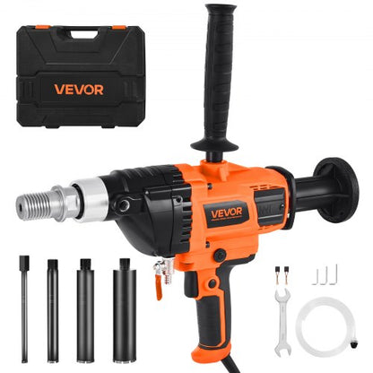Diamond Core Drilling Machine, 0.8-6.3 in Drilling Diameter, Handheld Dry and Wet Concrete Core Drill Rig with 4 Drill Bits, 0-1800RPM Variable Speed, UNC1 1/4-7, for Concrete Brick Stone, 2000W