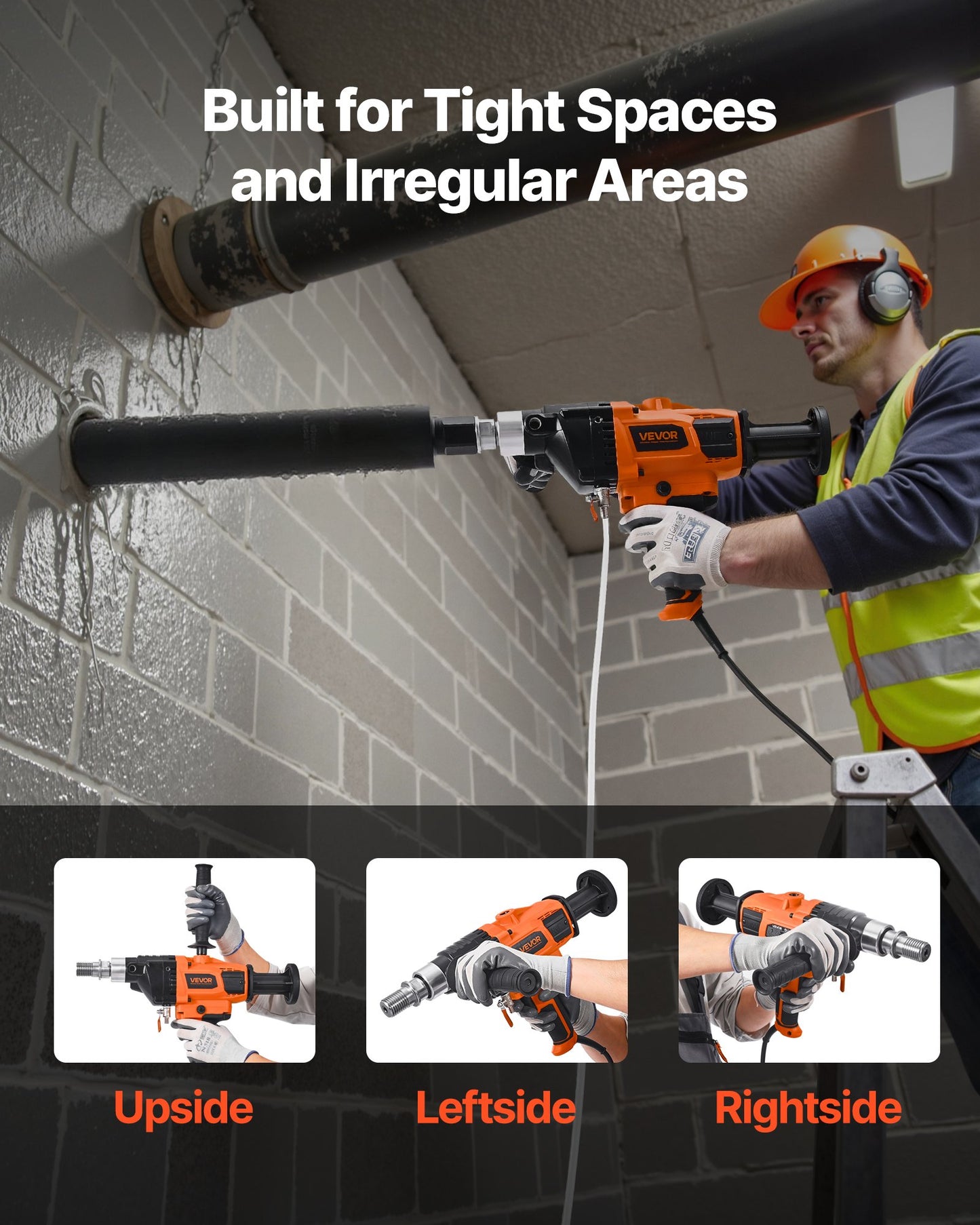 Diamond Core Drilling Machine, 0.8-6.3 in Drilling Diameter, Handheld Dry and Wet Concrete Core Drill Rig with 4 Drill Bits, 0-1800RPM Variable Speed, UNC1 1/4-7, for Concrete Brick Stone, 2000W