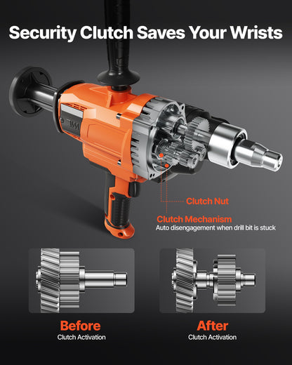 Diamond Core Drilling Machine, 0.8-6.3 in Drilling Diameter, Handheld Dry and Wet Concrete Core Drill Rig with 4 Drill Bits, 0-1800RPM Variable Speed, UNC1 1/4-7, for Concrete Brick Stone, 2000W