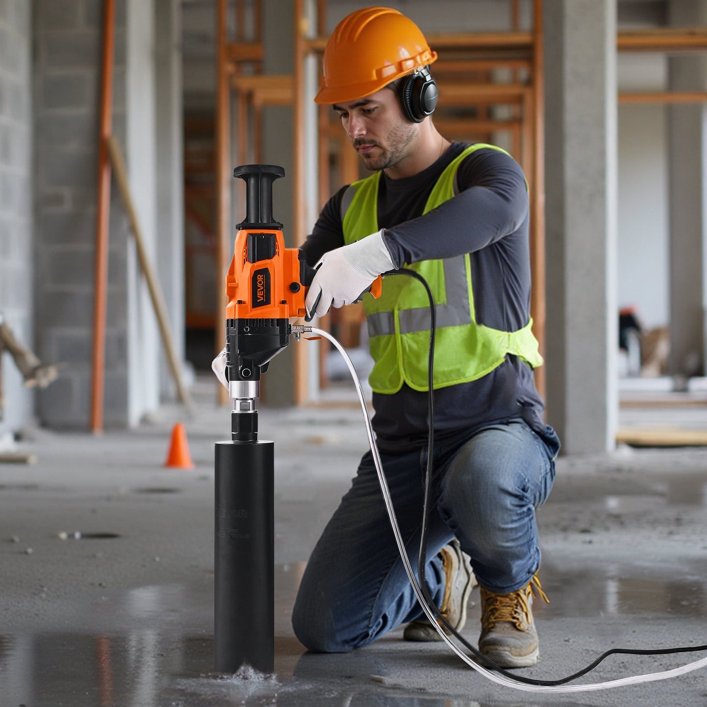 Diamond Core Drilling Machine, 0.8-6.3 in Drilling Diameter, Handheld Dry and Wet Concrete Core Drill Rig with 4 Drill Bits, 0-1800RPM Variable Speed, UNC1 1/4-7, for Concrete Brick Stone, 2000W