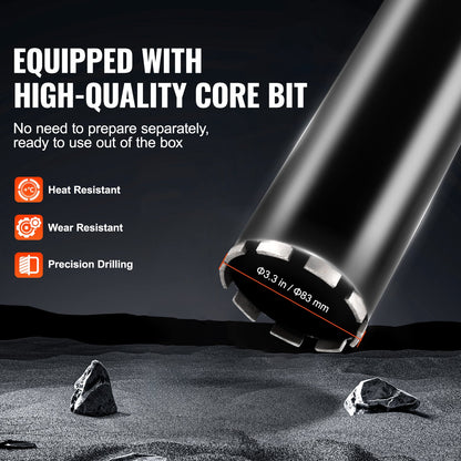 Core Drill Machine, 0.8-6.3in Drilling Diameter Handheld Diamond Core Drill Rig with Stand and Core Drill Bit, 2000W Rugged Concrete Core Drill, Wet and Dry Use, For Concrete, Brick, Marble