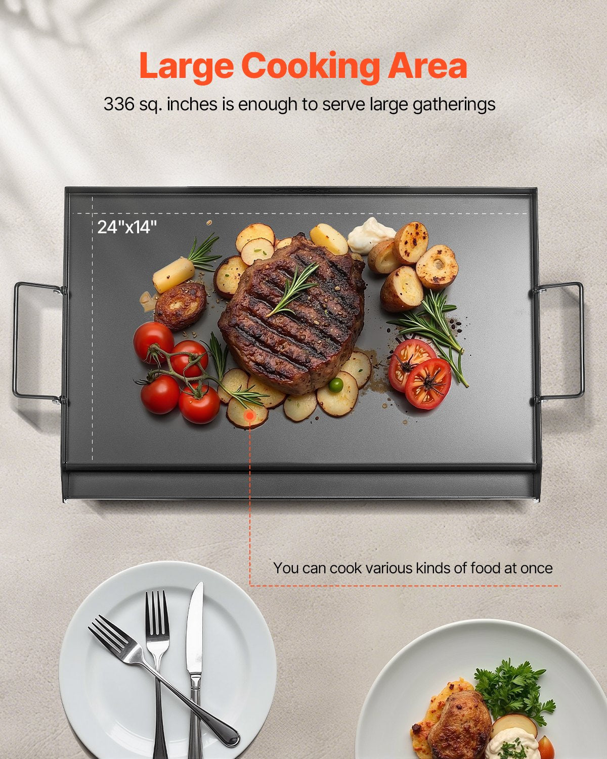 24x16 in Flat Top Griddle Carbon Steel Universal BBQ Grill Pan Kochgeschirr