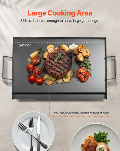 Carbon Steel Griddle, 24x16 inch Universal Flat Top Rectangular Plate, Gas Grill Griddle for BBQ Grill, Teppanyaki, Portable Family Cookware with Handle, for Camping Tailgating Party