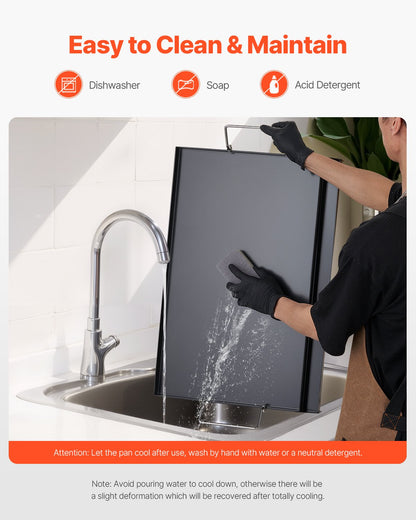 Carbon Steel Griddle, 24x16 inch Universal Flat Top Rectangular Plate, Gas Grill Griddle for BBQ Grill, Teppanyaki, Portable Family Cookware with Handle, for Camping Tailgating Party