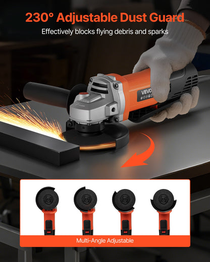 Angle Grinder, 4-1/2" Electric Grinder Power Tool, 8Amps 12000RPM High-Speed Corded Angle Grinders with 230° Adjustable Dust Guard for Metal Grinding, Cutting, Rust Removal (Disc Not Included)