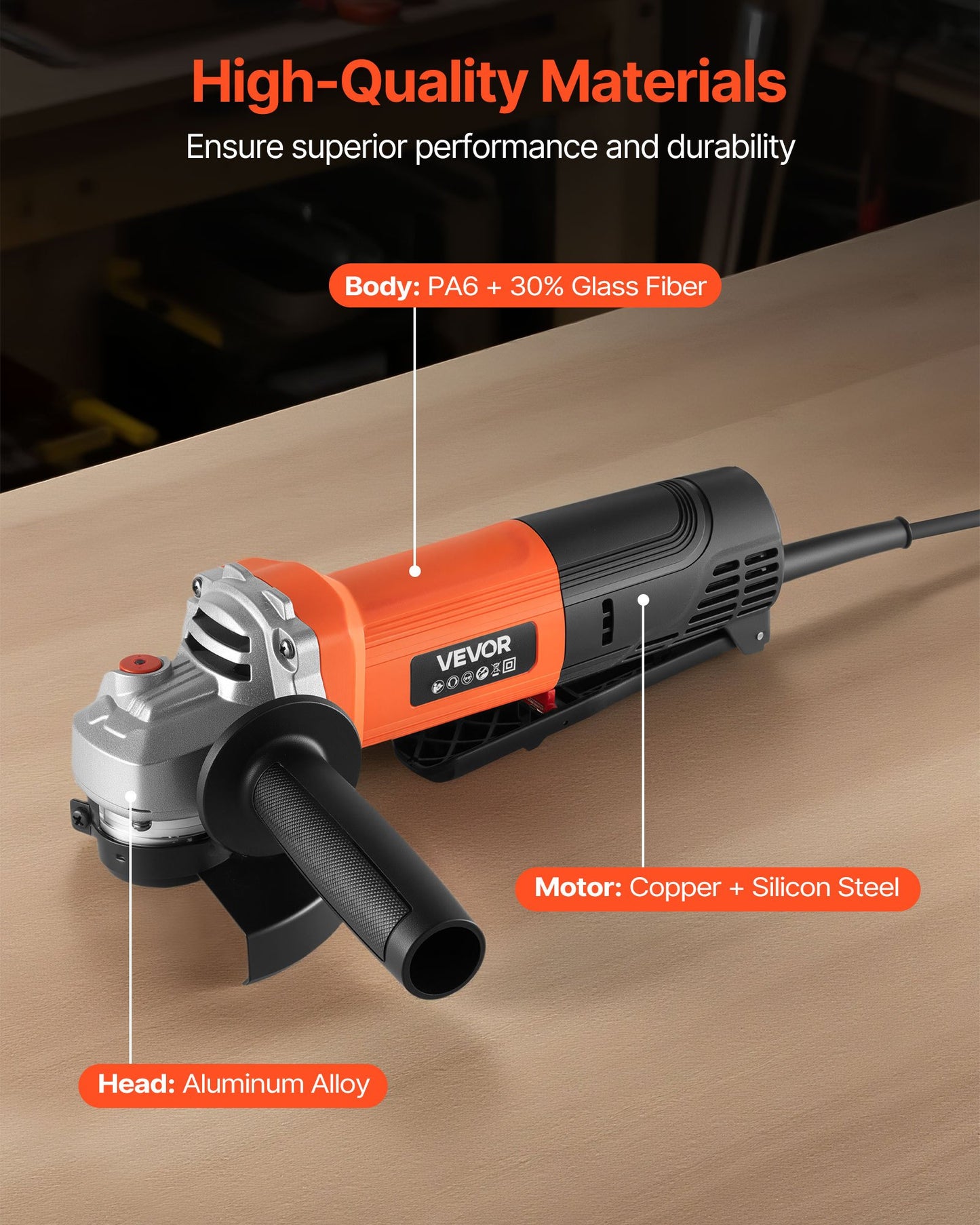 Angle Grinder, 4-1/2" Electric Grinder Power Tool, 8Amps 12000RPM High-Speed Corded Angle Grinders with 230° Adjustable Dust Guard for Metal Grinding, Cutting, Rust Removal (Disc Not Included)