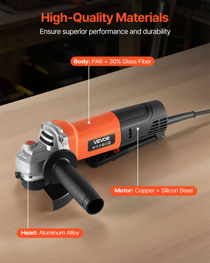 Angle Grinder, 4-1/2" Electric Grinder Power Tool, 8Amps 12000RPM High-Speed Corded Angle Grinders with 230° Adjustable Dust Guard for Metal Grinding, Cutting, Rust Removal (Disc Not Included)