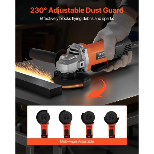 vinkelslip, 114,3 mm elektrisk slipmaskin, 4,5 ampere 12000 varv/min höghastighets sladdanslutna vinkelslipmaskiner med justerbart dammskydd för metallslipning, skärning, rostborttagning (skiva ingår ej) |  EU