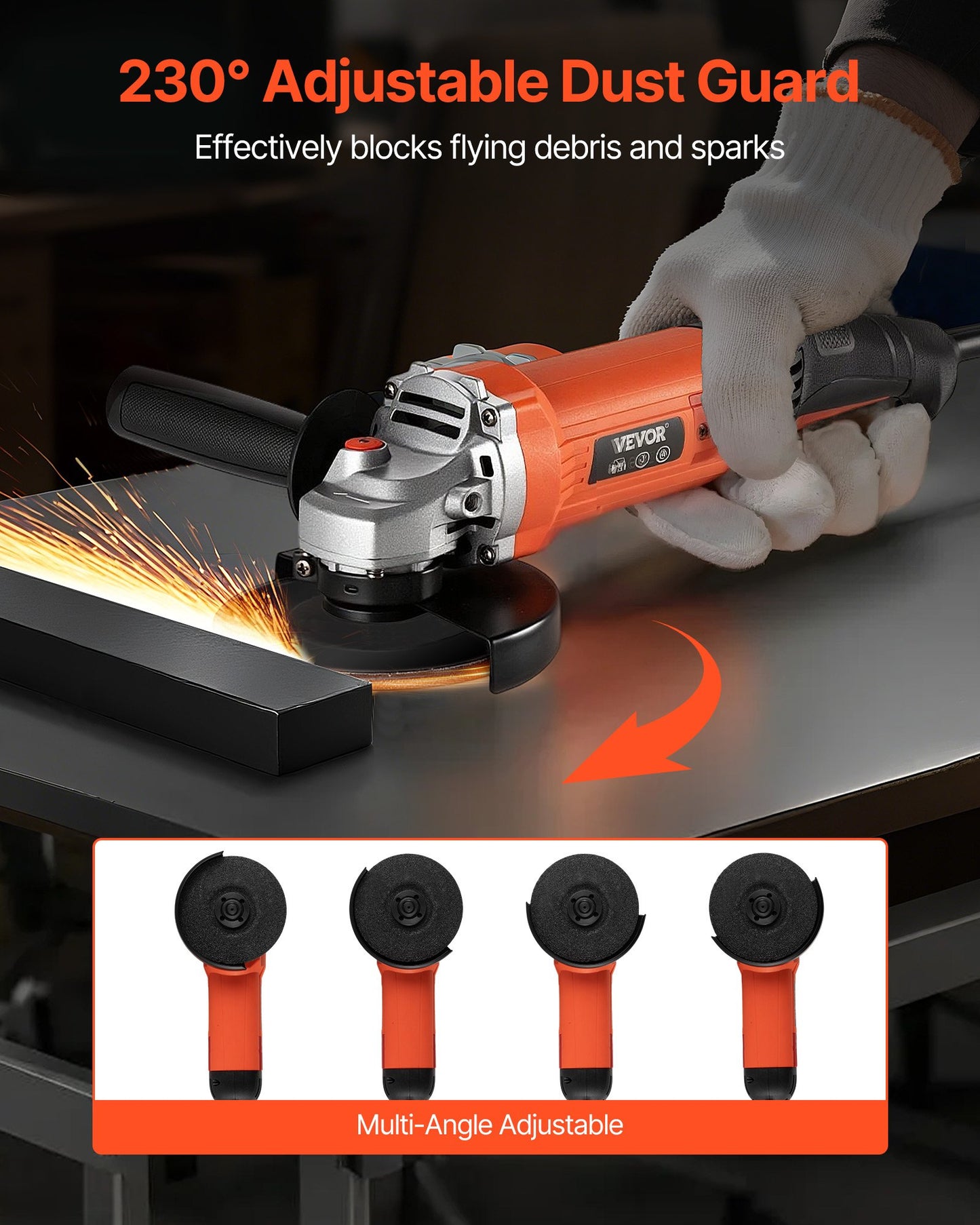 Angle Grinder, 5" Electric Grinder Power Tool, 10Amps 10000RPM High-Speed Corded Angle Grinders with 230° Adjustable Dust Guard for Metal Grinding, Cutting, Rust Removal (Disc Not Included)