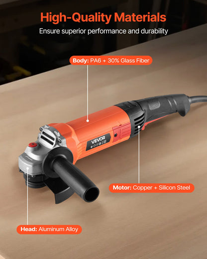 Angle Grinder, 5" Electric Grinder Power Tool, 10Amps 10000RPM High-Speed Corded Angle Grinders with 230° Adjustable Dust Guard for Metal Grinding, Cutting, Rust Removal (Disc Not Included)