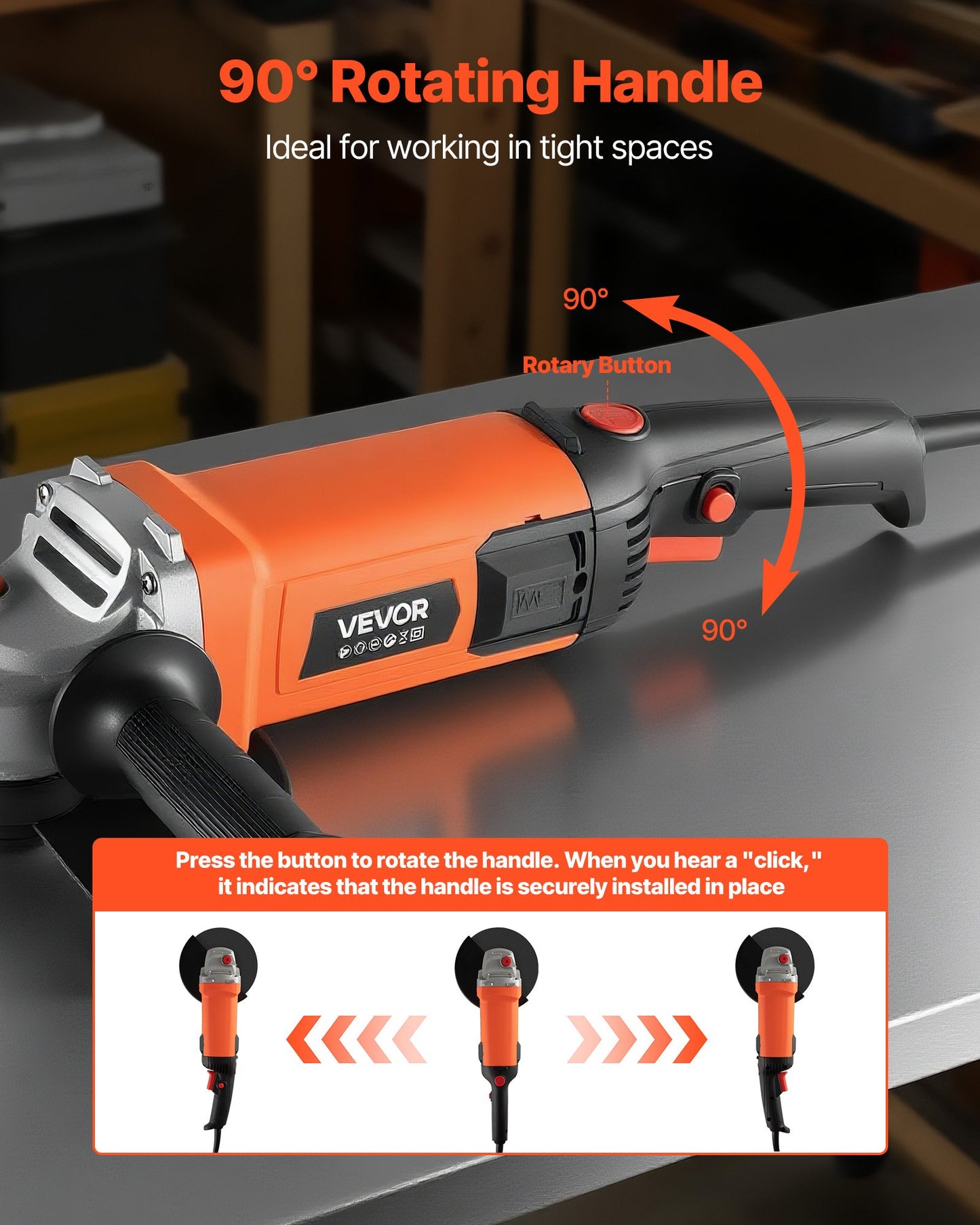 Angle Grinder, 7" Electric Grinder Power Tool, 13Amps 8500RPM High-Speed Corded Angle Grinders with 270° Adjustable Dust Guard for Metal Grinding, Cutting, Rust Removal (Disc Not Included)