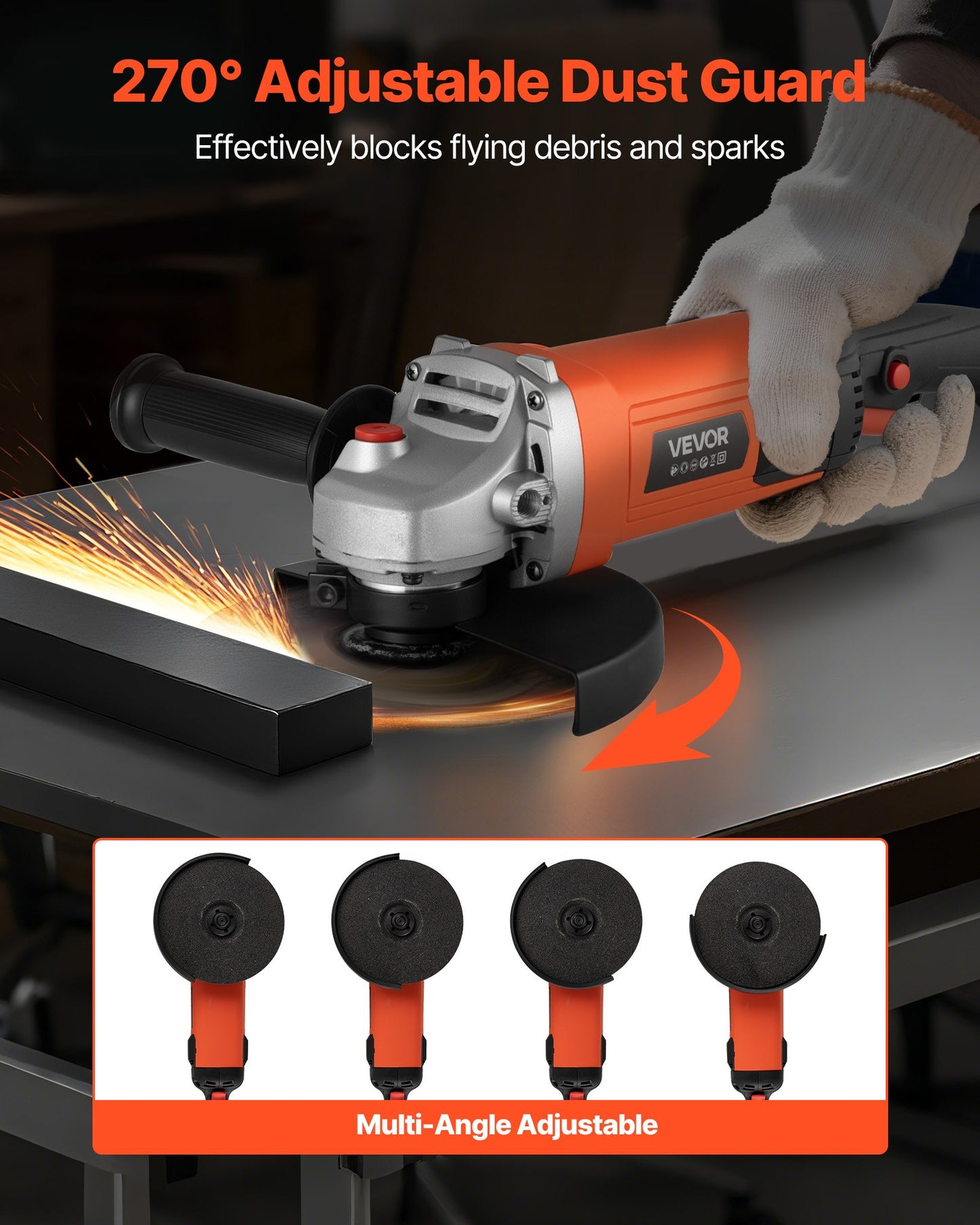 Angle Grinder, 7" Electric Grinder Power Tool, 13Amps 8500RPM High-Speed Corded Angle Grinders with 270° Adjustable Dust Guard for Metal Grinding, Cutting, Rust Removal (Disc Not Included)