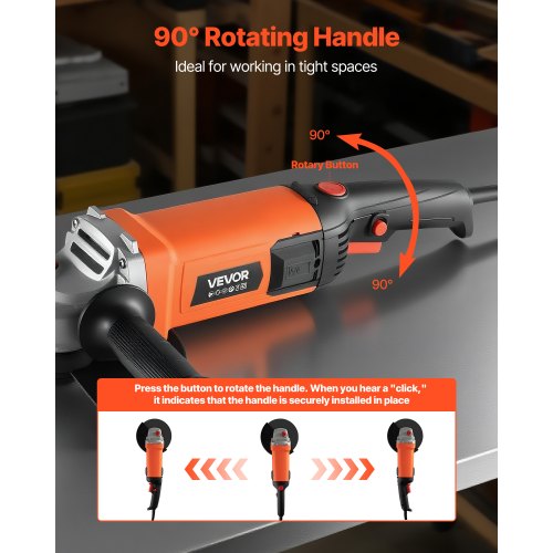 vinkelslip, 177,8 mm elektrisk slipmaskin, 8,2 ampere 8500 varv/min höghastighets sladdanslutna vinkelslipmaskiner med justerbart dammskydd för metallslipning, skärning, rostborttagning (skiva ingår ej) |  EU