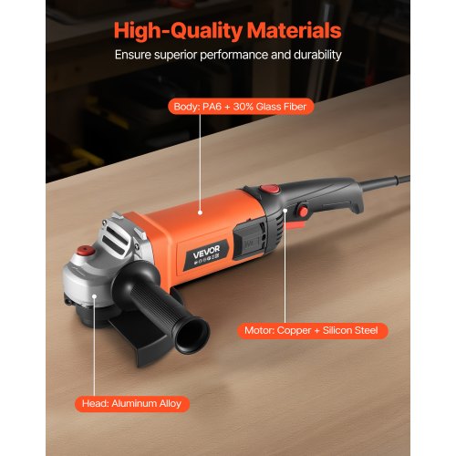 vinkelslip, 177,8 mm elektrisk slipmaskin, 8,2 ampere 8500 varv/min höghastighets sladdanslutna vinkelslipmaskiner med justerbart dammskydd för metallslipning, skärning, rostborttagning (skiva ingår ej) |  EU