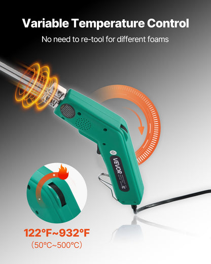 Hot Knife Foam Cutter, 200W Electric Foam Cutting Tool, 122℉ - 932℉ Adjustable Styrofoam Cutter with 6" & 8" Cutting Blades for KT Board, Polyethylene, Sponge, Rubber - Tool Box Included