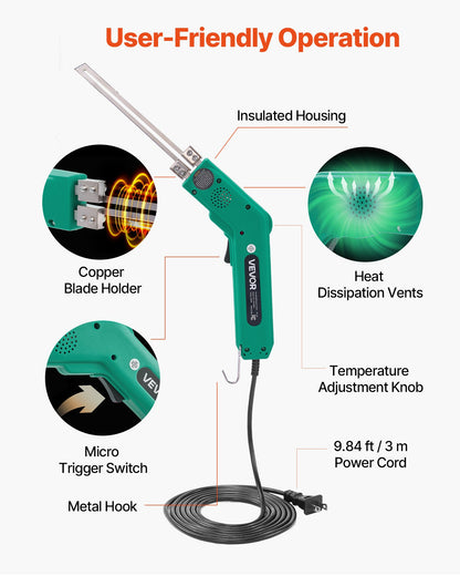 Hot Knife Foam Cutter, 200W Electric Foam Cutting Tool, 122℉ - 932℉ Adjustable Styrofoam Cutter with 6" & 8" Cutting Blades for KT Board, Polyethylene, Sponge, Rubber - Tool Box Included