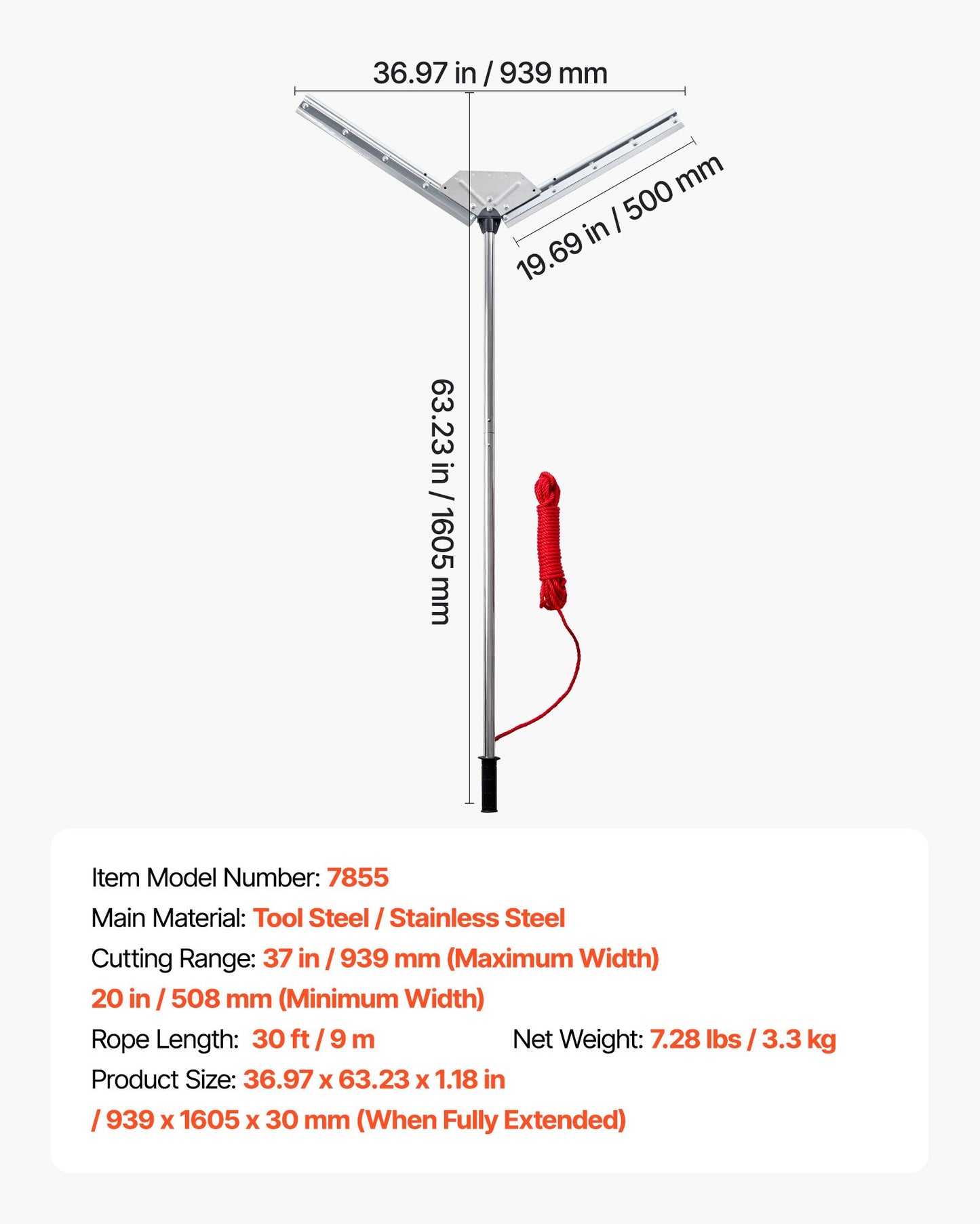 Lake Weed Cutter, Pond Aquatic Plant Cutting Tool with 37 in Max. Cut Width, Sharp and Heavy-Duty Steel Blades, Pond Rake with 30 ft Throw Rope, for Cattail, Phragmites, Lilly Pads & Chara