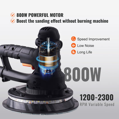 Drywall Sander 800W Brush Motor 1200-2300RPM Variable Speed & Auto Vacuum