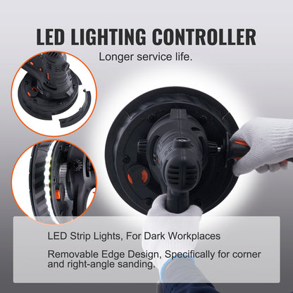 Drywall Sander 800W Brush Motor 1200-2300RPM Variable Speed & Auto Vacuum