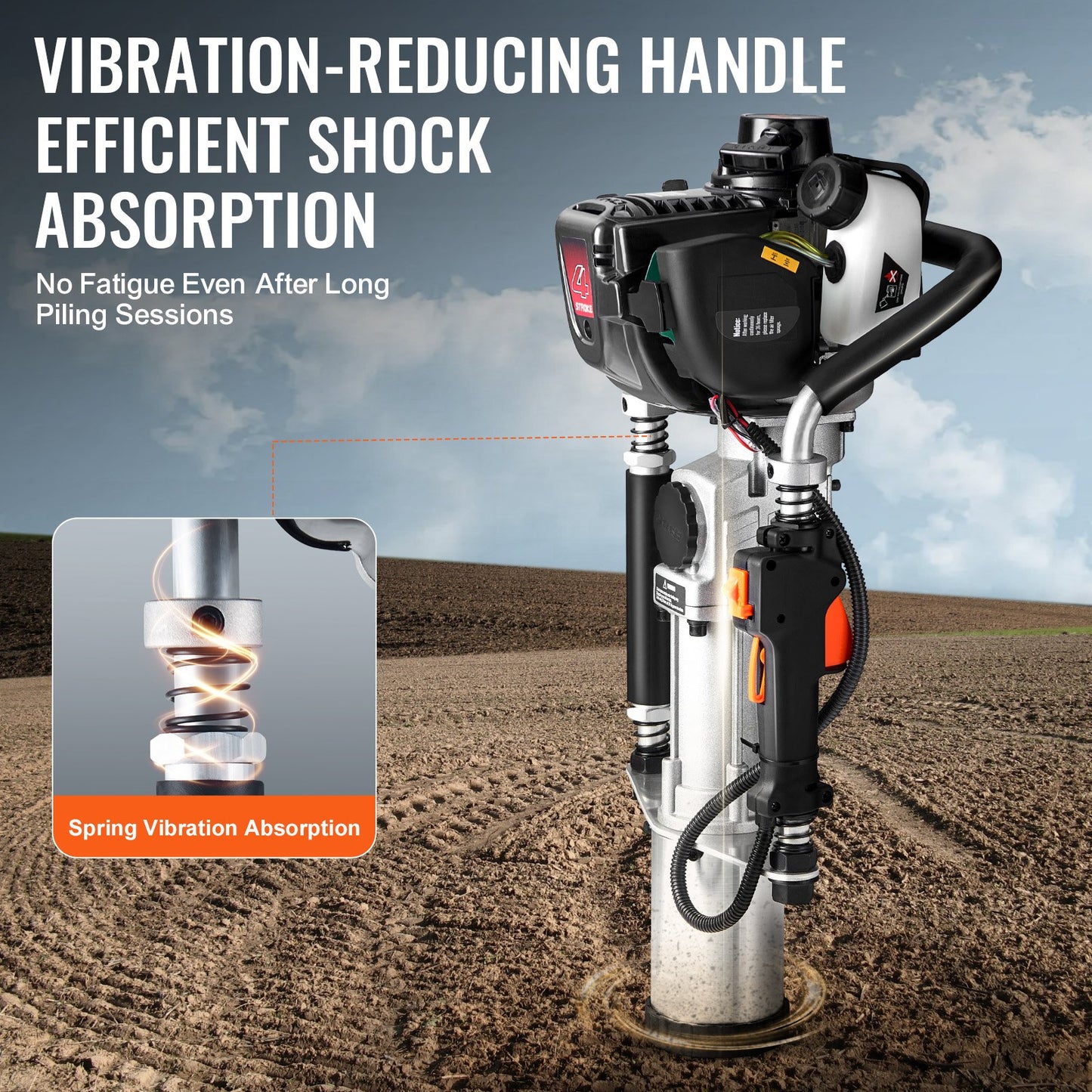 37,77 ccm Benzinbetriebener T-Pfostentreiber, 4-Takt-Zaunpfostentreiber mit 3 Köpfen