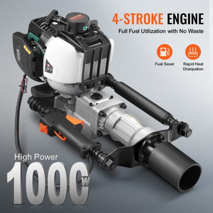 37,77cc bensindriven T-stolpsdrivare, 4-taktsmotor bensindriven staketpålningsmaskin, med 2 stolpars drivhuvud (55/70 mm), 1000W bärbar påldrivare för gård, ranchstängsel, vägförbättringar |  EU