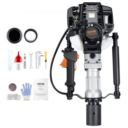 37,77cc bensindriven T-stolpsdrivare, 4-taktsmotor bensindriven staketpålningsmaskin, med 2 stolpars drivhuvud (55/70 mm), 1000W bärbar påldrivare för gård, ranchstängsel, vägförbättringar |  EU