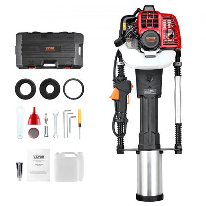 52cc Gas-Powered T Post Driver, 2-Stroke Engine Gasoline Fence Piling Pounder, 1300W Portable Piledriver with 3 Post Driving Head(49/69/100 mm) , For Farm, Ranch Fencing, Road Improvements