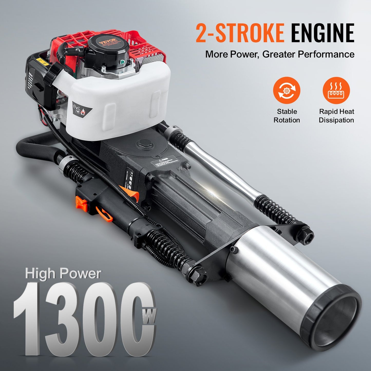 52cc Gas-Powered T Post Driver, 2-Stroke Engine Gasoline Fence Piling Pounder, 1300W Portable Piledriver with 3 Post Driving Head(49/69/100 mm) , For Farm, Ranch Fencing, Road Improvements